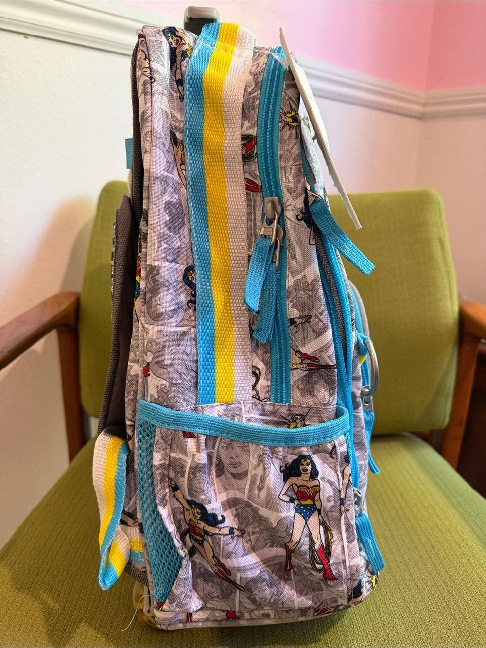Wonder Woman Comic Print Backpack in White, Blue, Red